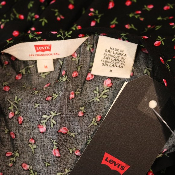 Levi's Flowy Floral Top with KeyHole Tie Black - Picture 8 of 9